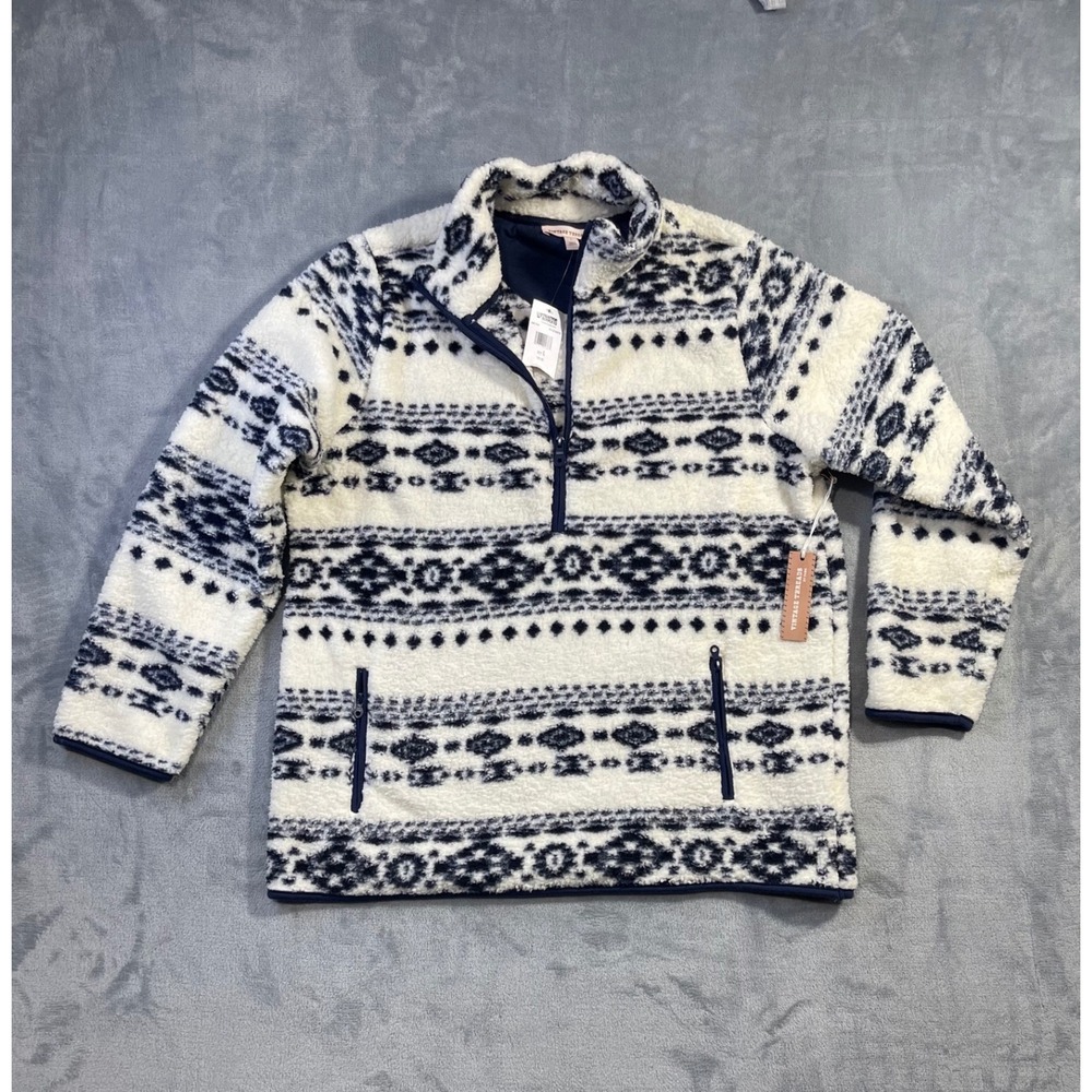 Vintage Threads Fleece Pullover Mens Large Navy White New Southwestern Sherpa